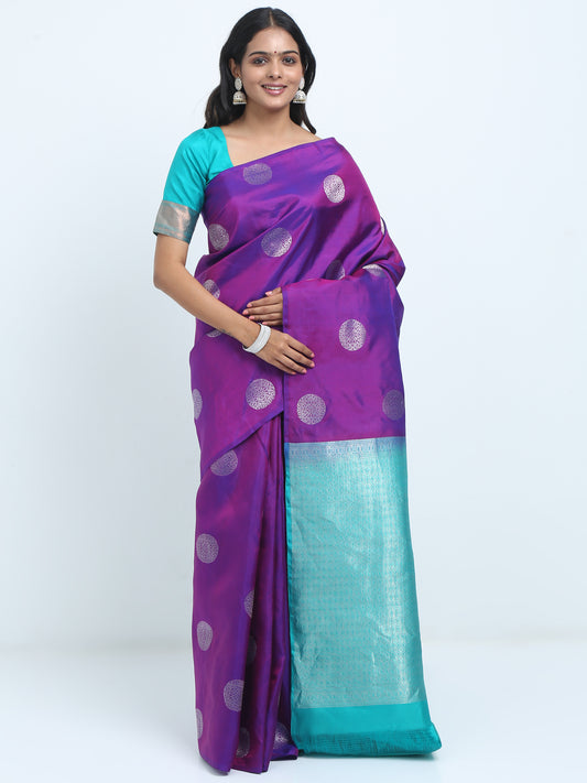 Dual Tone Royal Blue And Majenta Body With Sea Green Pallu Kanchipuram Pure Silk ( SMS 29 )