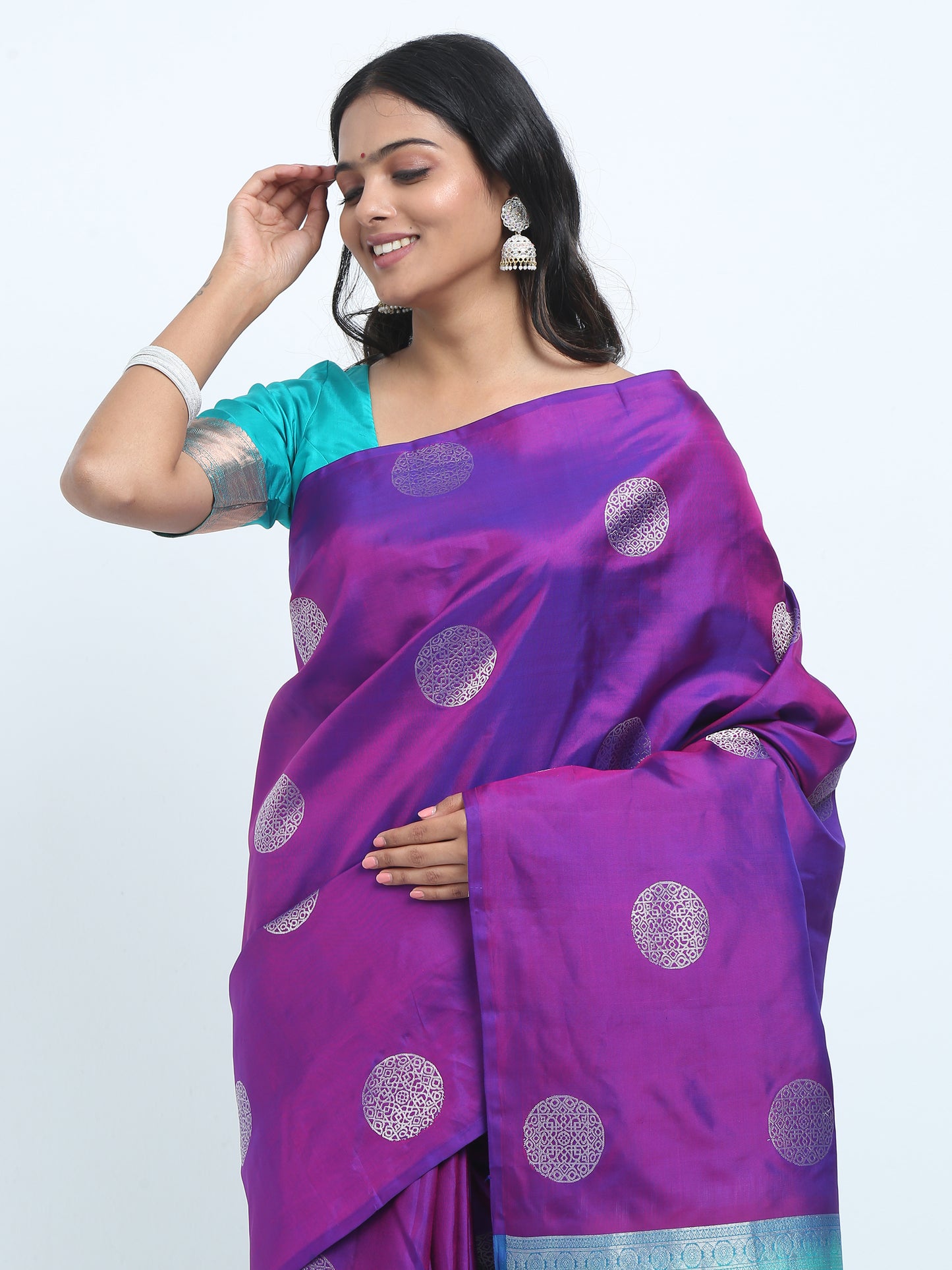 Dual Tone Royal Blue And Majenta Body With Sea Green Pallu Kanchipuram Pure Silk ( SMS 29 )