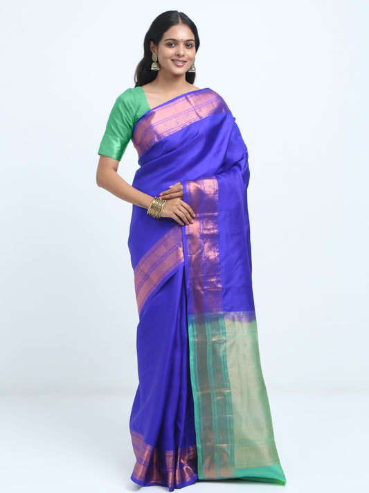 Royal Blue Body With Apple Green Pallu Kanchipuram Pure Silk ( SMS 1 )