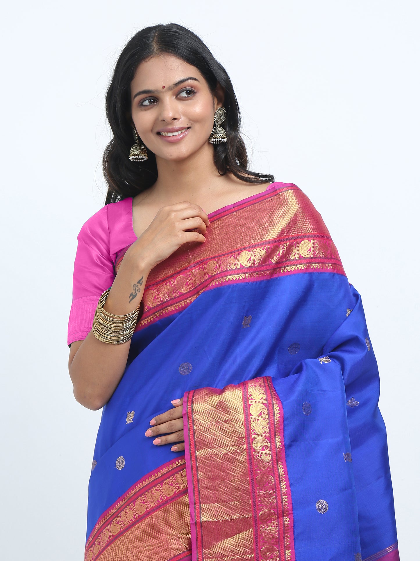 Dark Rani Contrast Border Royal Blue Body With Dark Rani Pallu Kanchipuram Pure Silk ( KSK 1 )