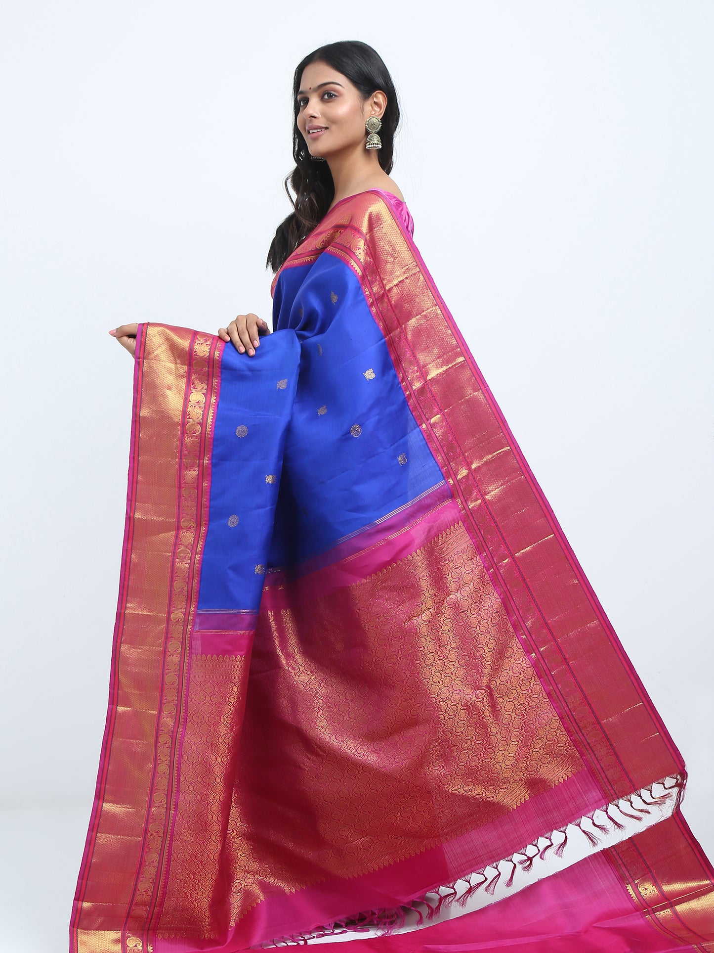 Dark Rani Contrast Border Royal Blue Body With Dark Rani Pallu Kanchipuram Pure Silk ( KSK 1 )