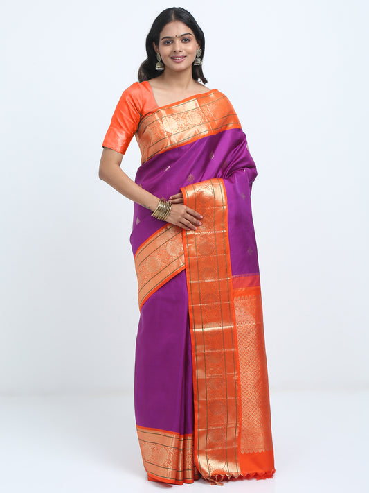 Contrast Orange Border And Majenta Body With Orange Pallu Kanchipuram Pure Silk ( KSK 1 )