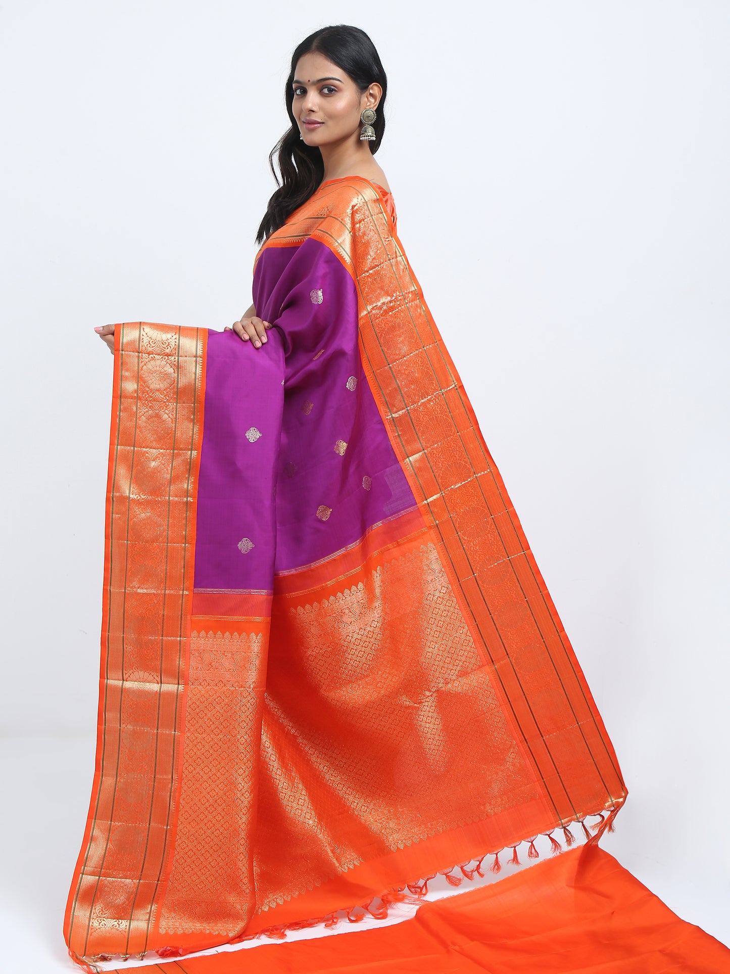 Contrast Orange Border And Majenta Body With Orange Pallu Kanchipuram Pure Silk ( KSK 1 )