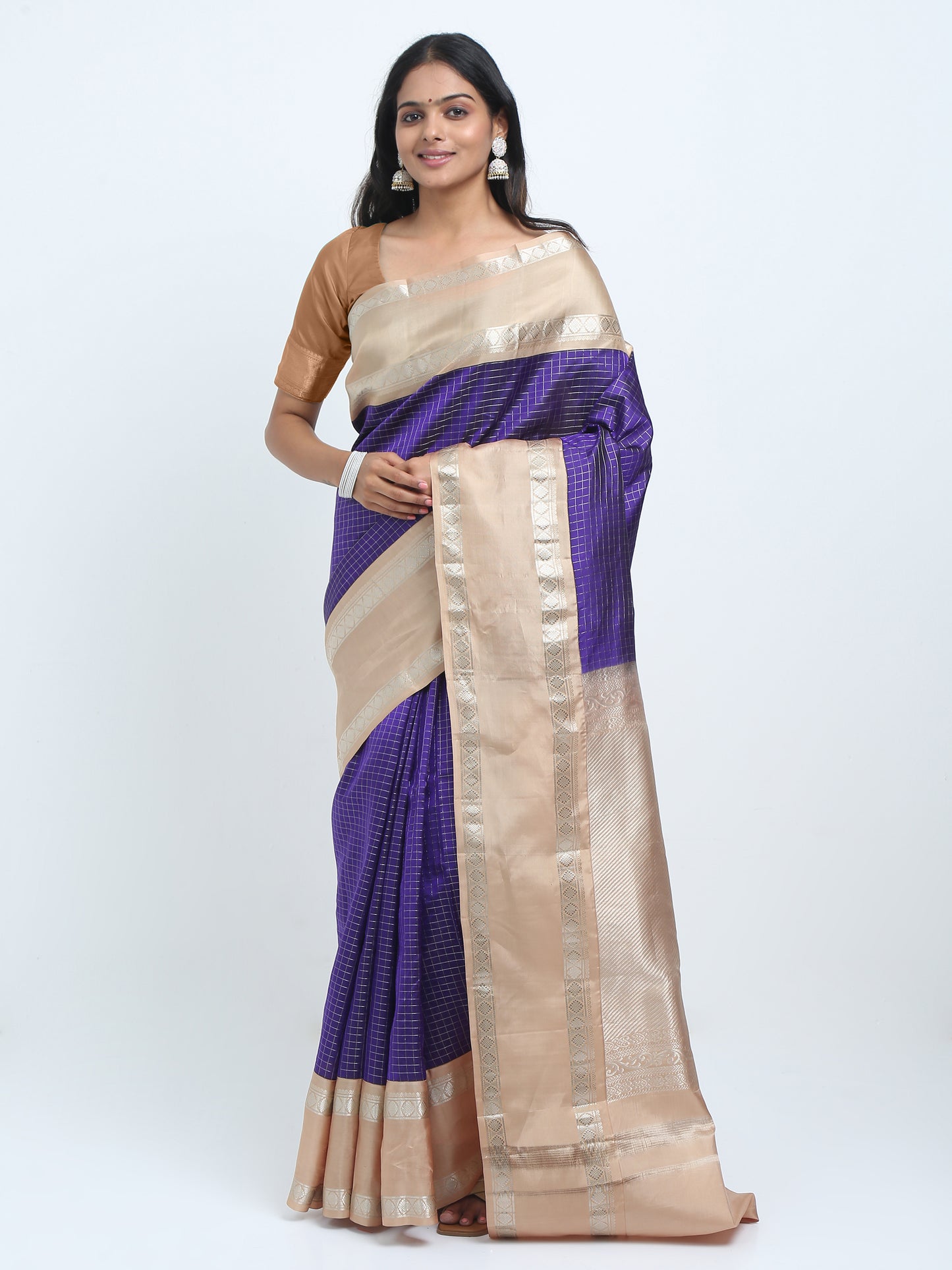Contrast Taser Border And Navy Blue Body With Taser Pallu Kanchipuram Pure Silk ( PSKS 1 )