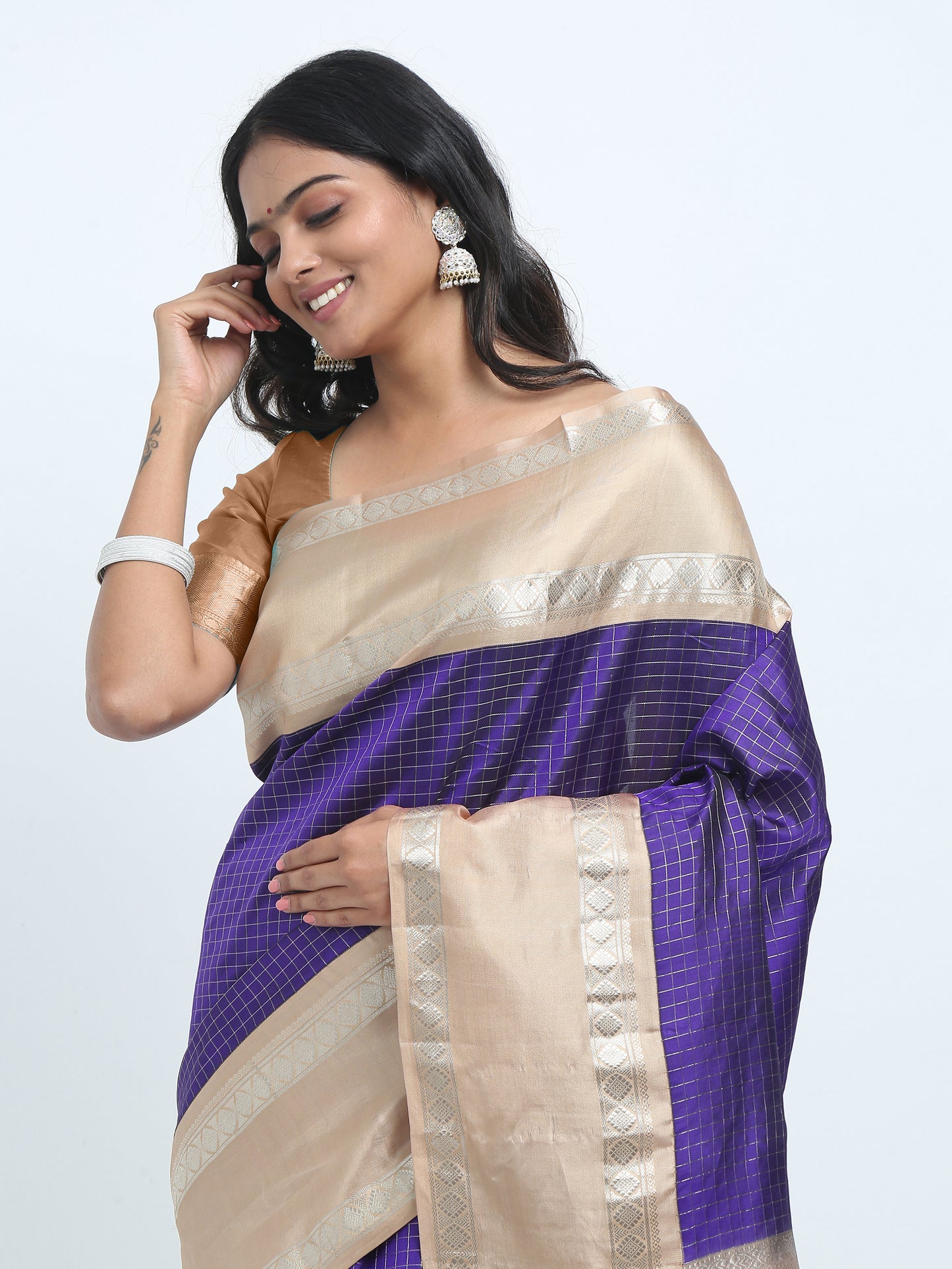 Contrast Taser Border And Navy Blue Body With Taser Pallu Kanchipuram Pure Silk ( PSKS 1 )