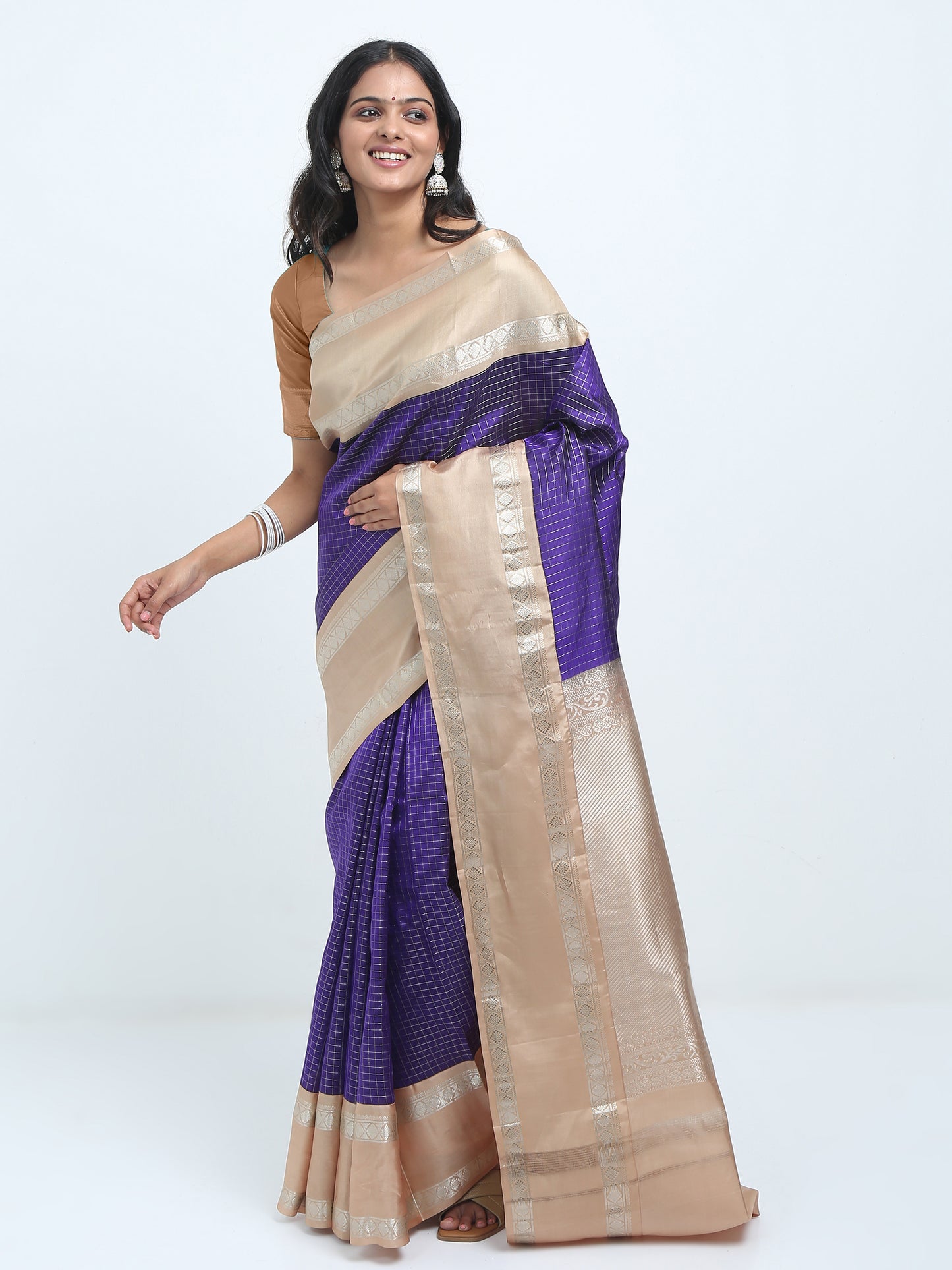 Contrast Taser Border And Navy Blue Body With Taser Pallu Kanchipuram Pure Silk ( PSKS 1 )