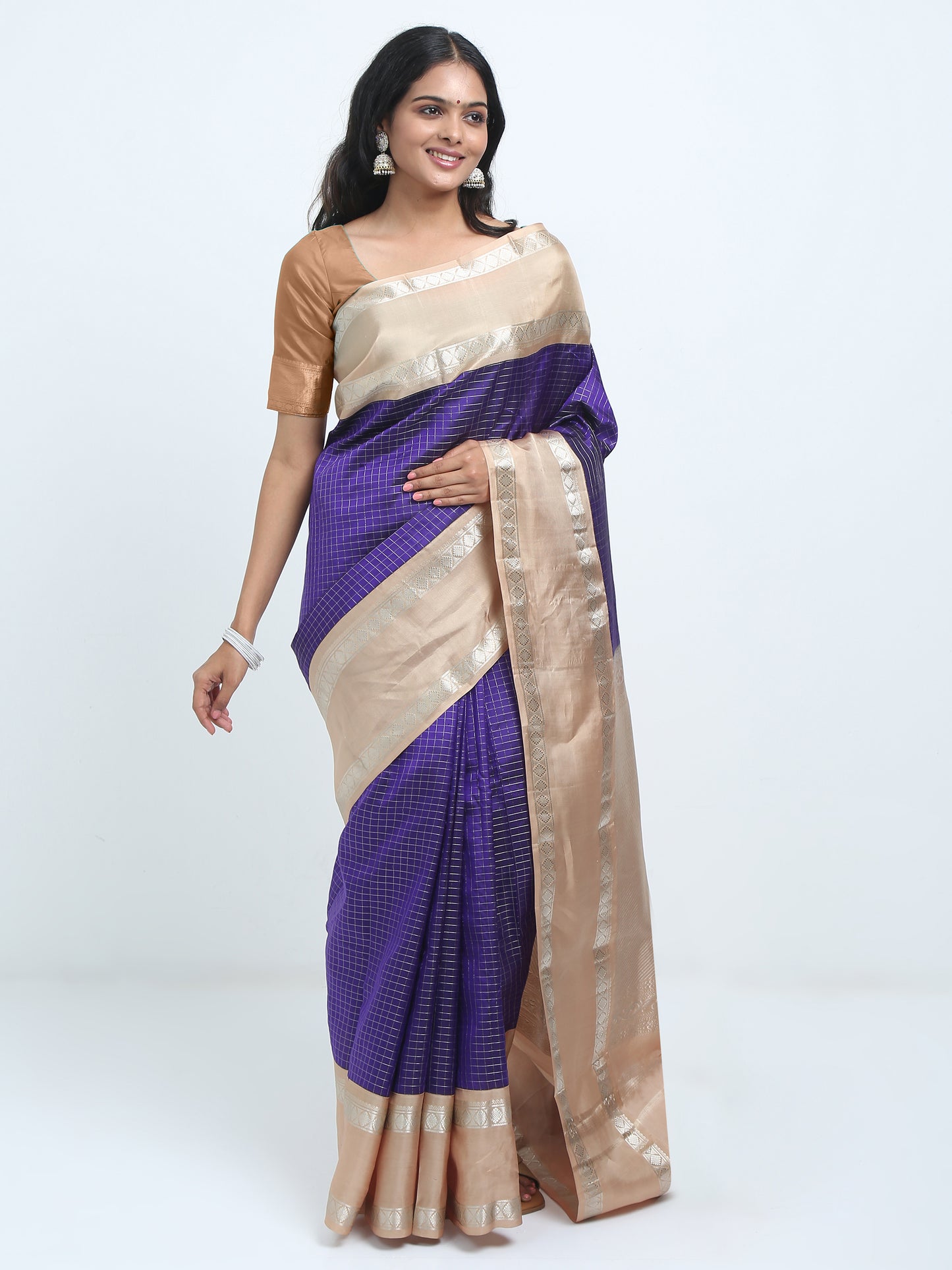 Contrast Taser Border And Navy Blue Body With Taser Pallu Kanchipuram Pure Silk ( PSKS 1 )