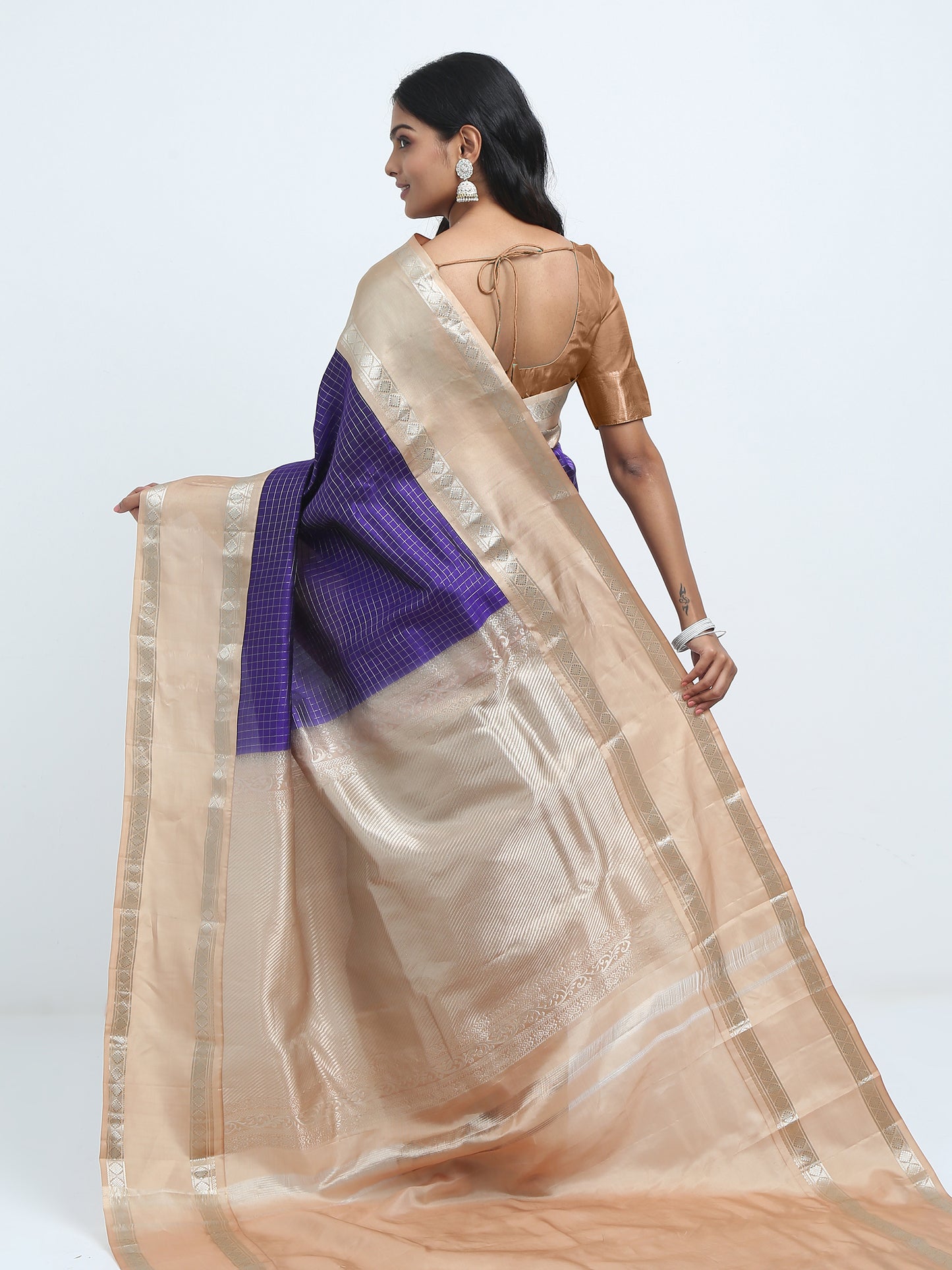 Contrast Taser Border And Navy Blue Body With Taser Pallu Kanchipuram Pure Silk ( PSKS 1 )
