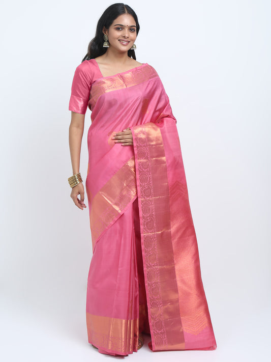 Onion Pink Body With Onion Pink Pallu Kanchipuram Pure Silk ( YNG 14 )