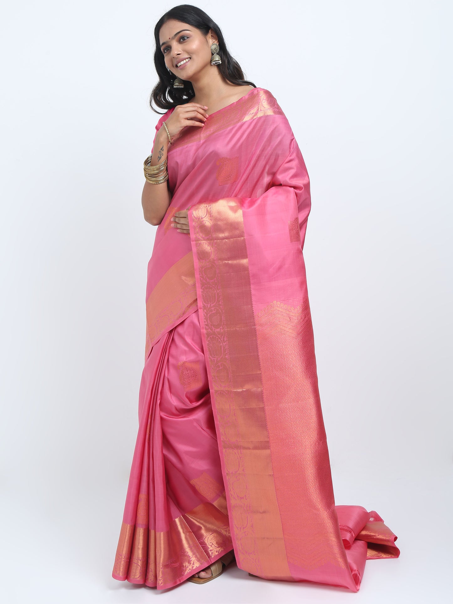 Onion Pink Body With Onion Pink Pallu Kanchipuram Pure Silk ( YNG 14 )