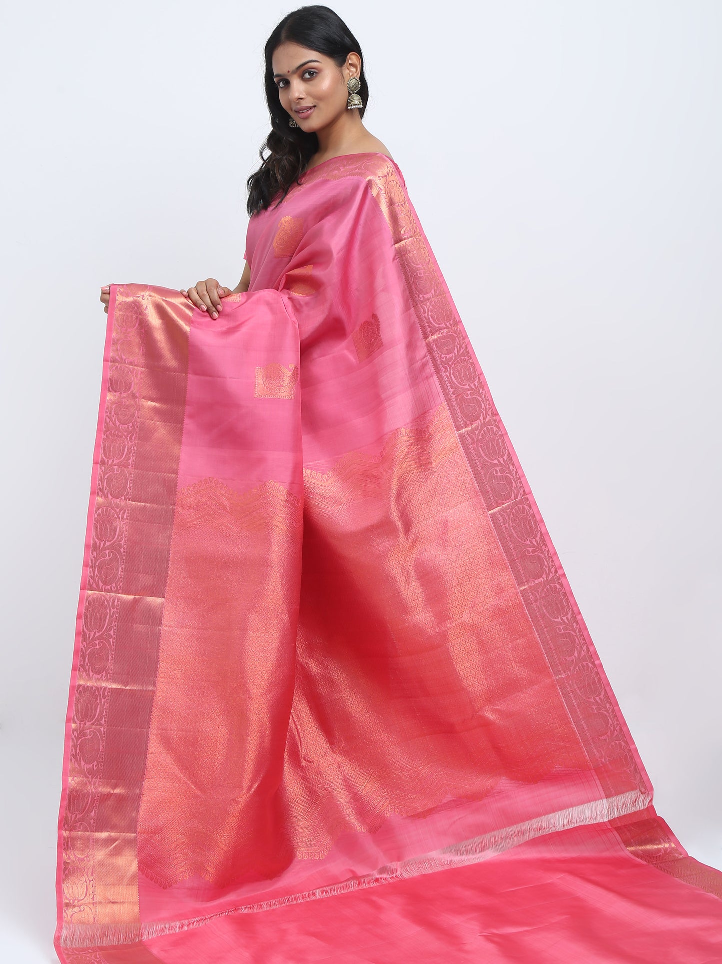 Onion Pink Body With Onion Pink Pallu Kanchipuram Pure Silk ( YNG 14 )