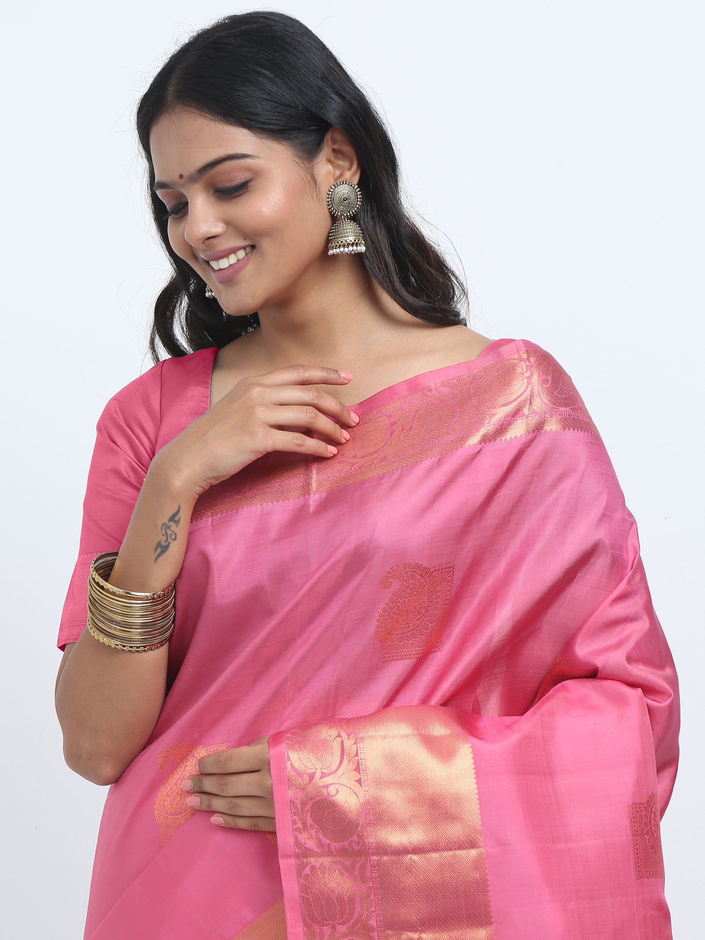Onion Pink Body With Onion Pink Pallu Kanchipuram Pure Silk ( YNG 14 )