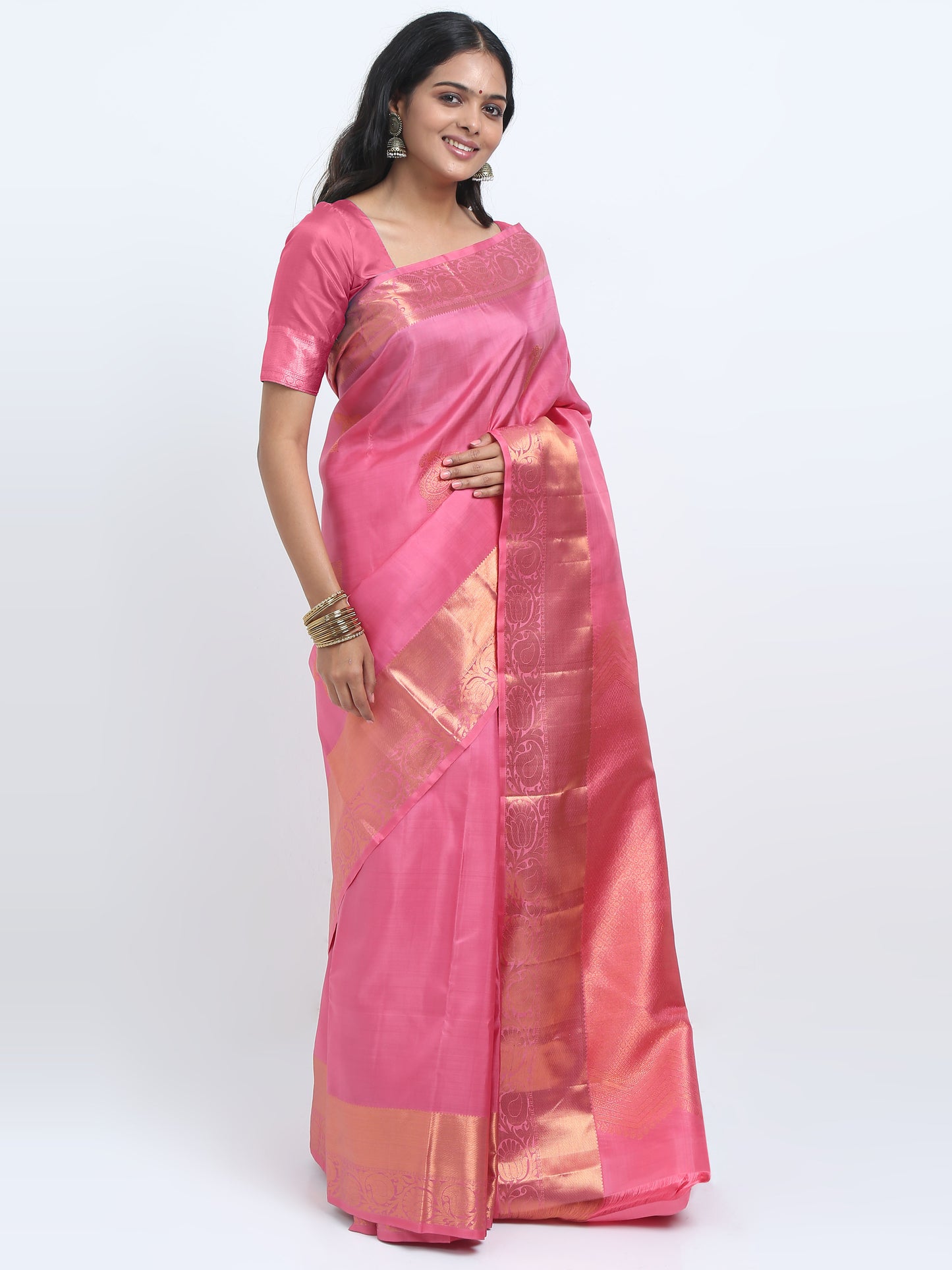 Onion Pink Body With Onion Pink Pallu Kanchipuram Pure Silk ( YNG 14 )