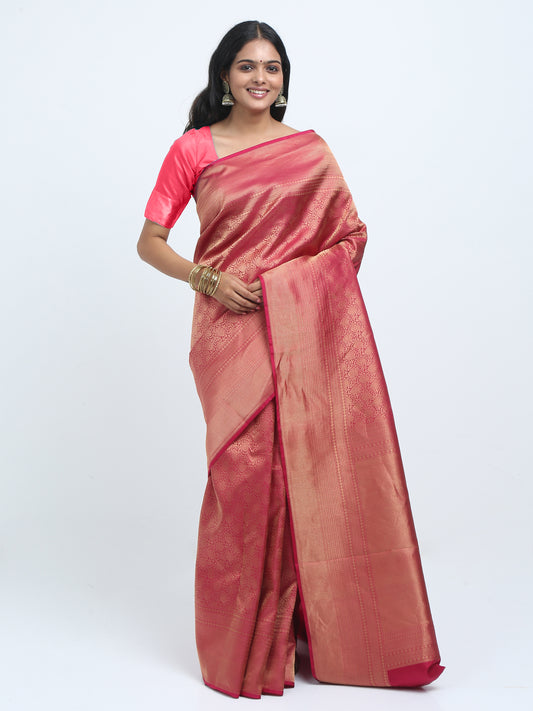 Dual Tone Pinkish Maroon Body With Pinkish Maroon Pallu Kanchipuram Pure Silk ( SMS 37 )