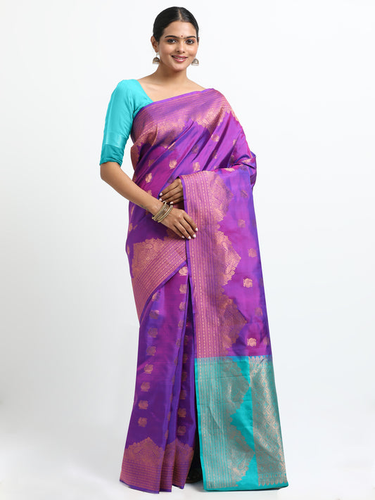 Dual Tone Royal Blue And Rani Tone Body With Sea Green Pallu Kanchipuram Pure Silk ( SMS-22 )