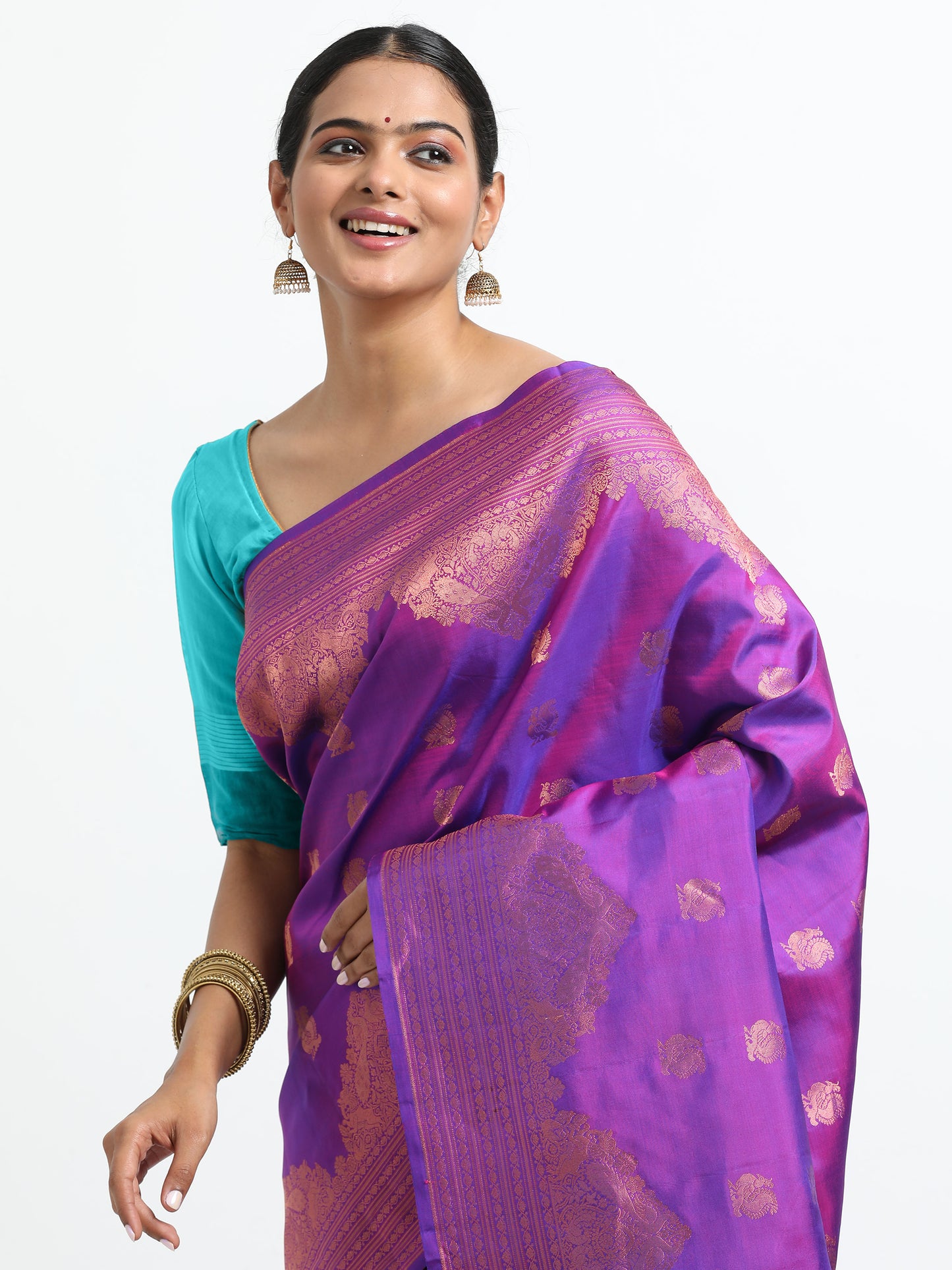 Dual Tone Royal Blue And Rani Tone Body With Sea Green Pallu Kanchipuram Pure Silk ( SMS-22 )
