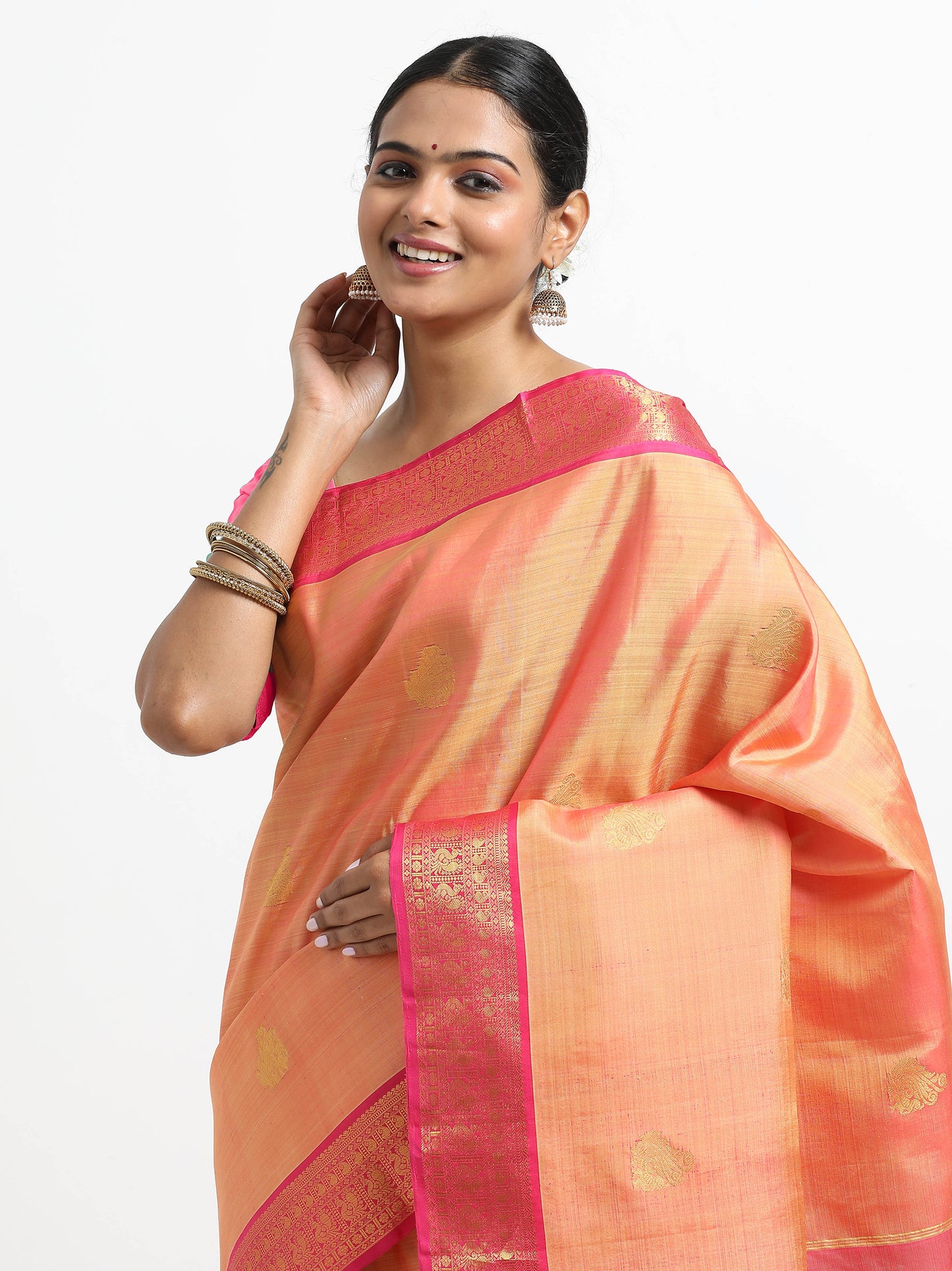 Dual Tone Lemon Yellow And Rani Pink Body With Rani Pink Pallu Kanchipuram Pure Silk ( KSK-4 )
