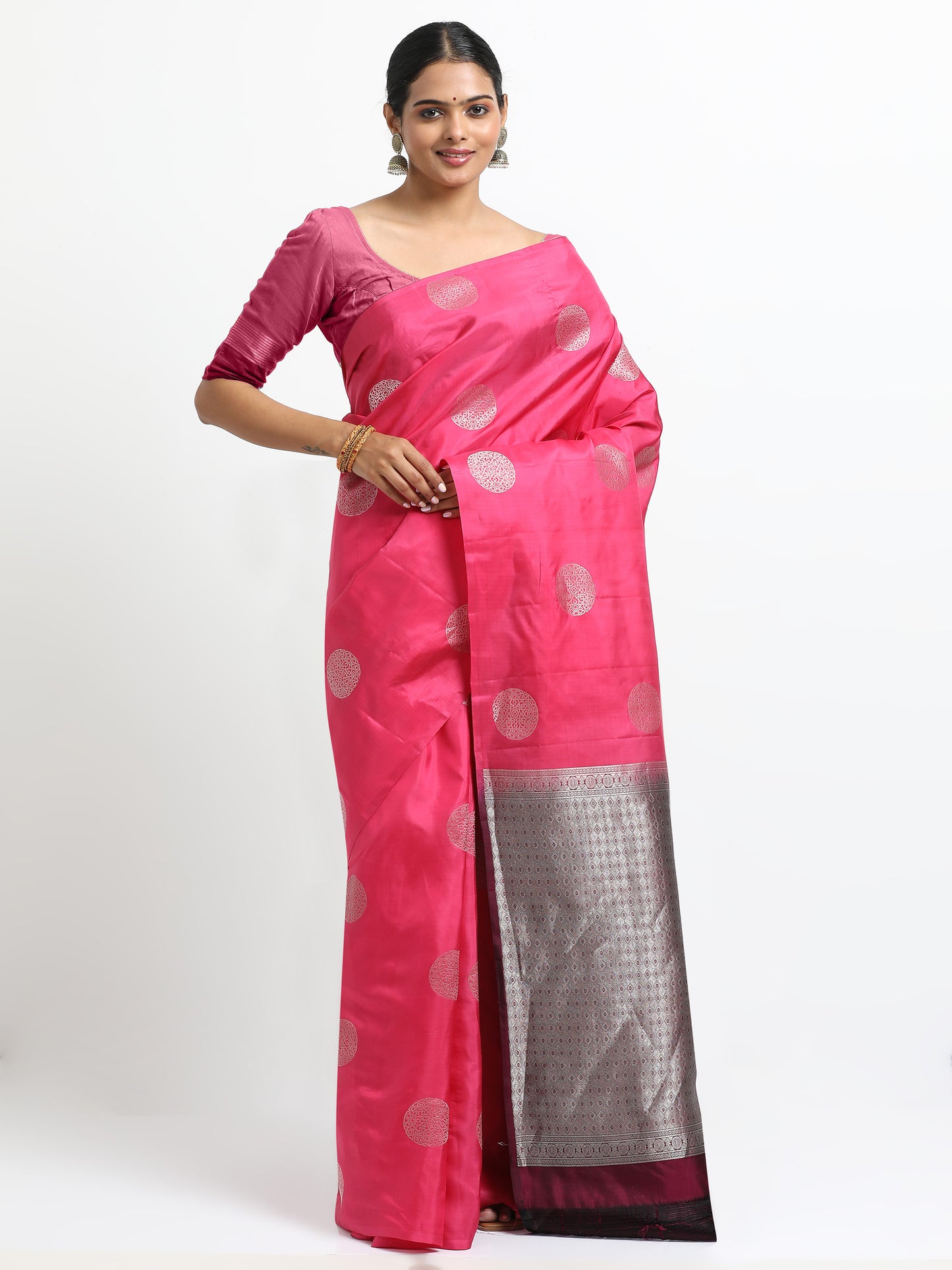 Rani Pink Body With Dark Wine Pallu Kanchipuram Pure Silk ( SMS-29 )