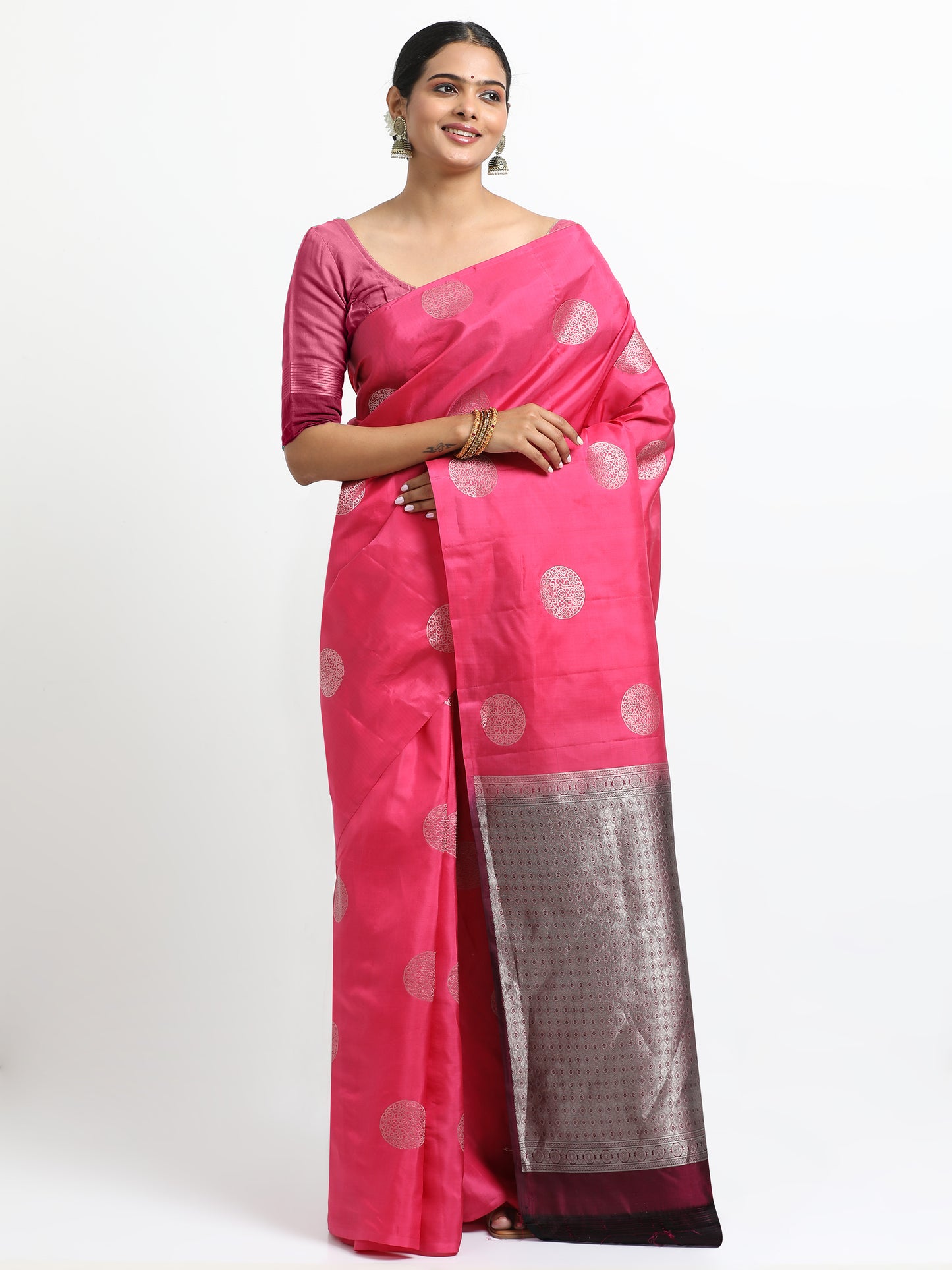 Rani Pink Body With Dark Wine Pallu Kanchipuram Pure Silk ( SMS-29 )