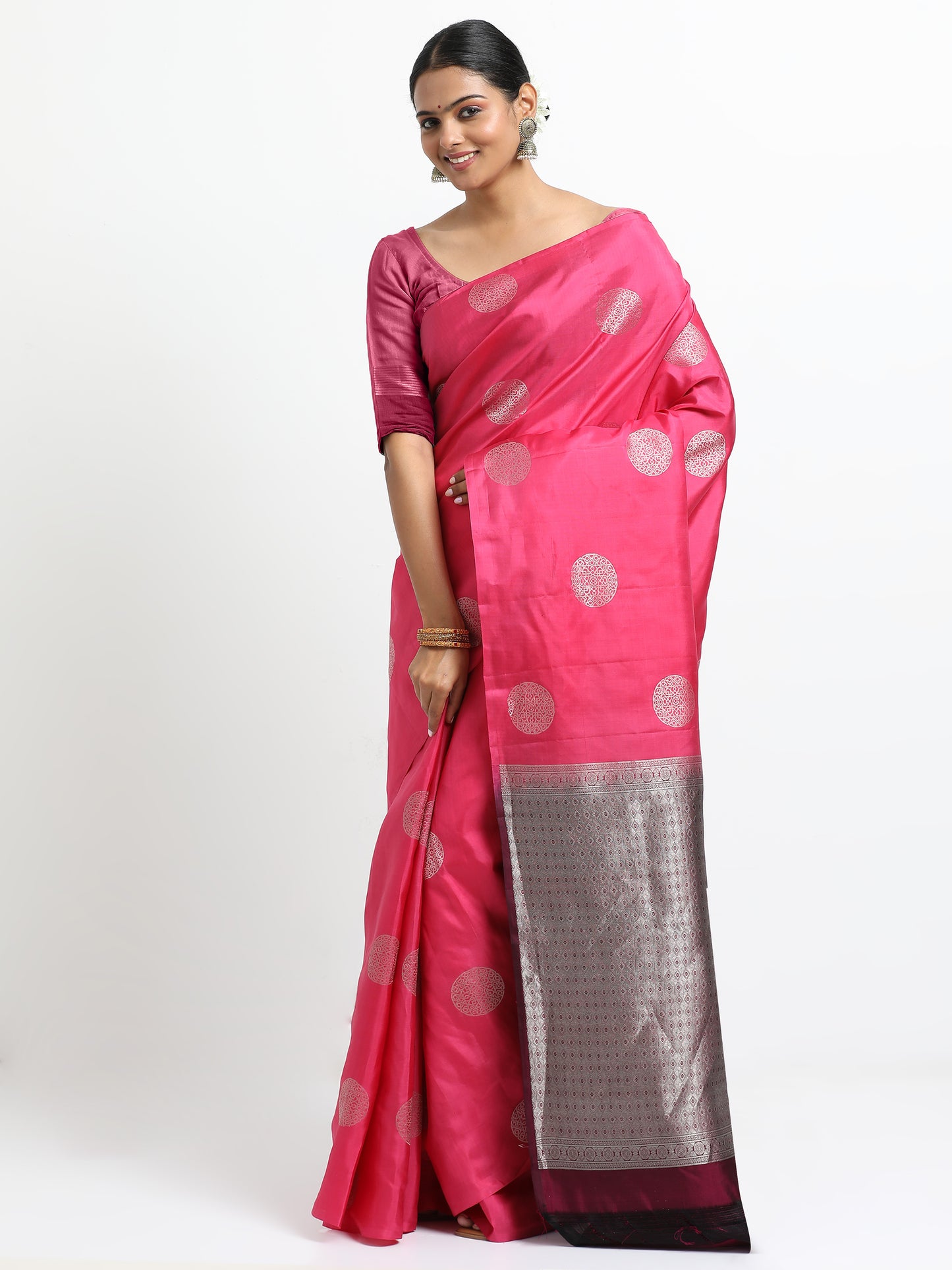 Rani Pink Body With Dark Wine Pallu Kanchipuram Pure Silk ( SMS-29 )