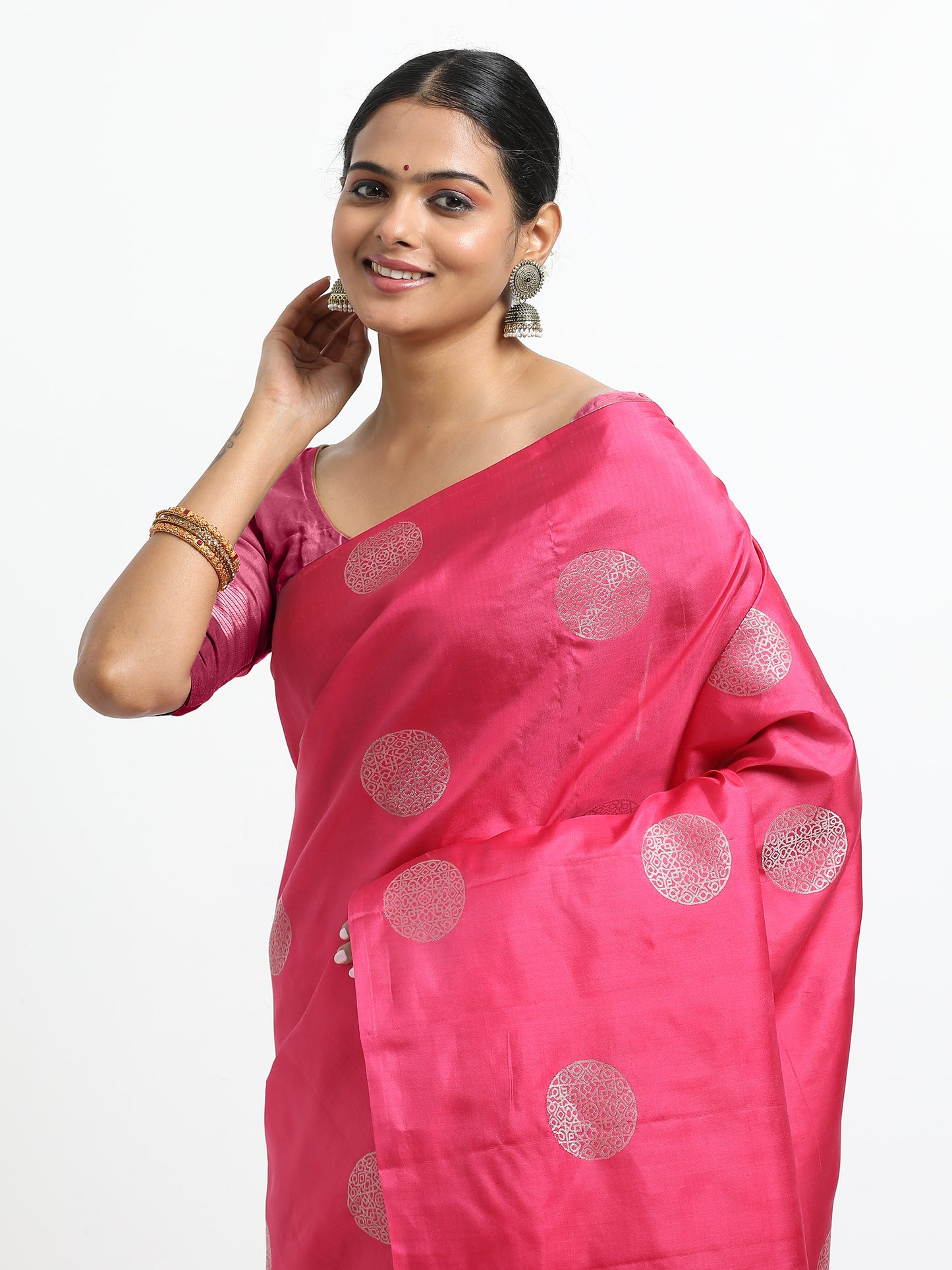 Rani Pink Body With Dark Wine Pallu Kanchipuram Pure Silk ( SMS-29 )