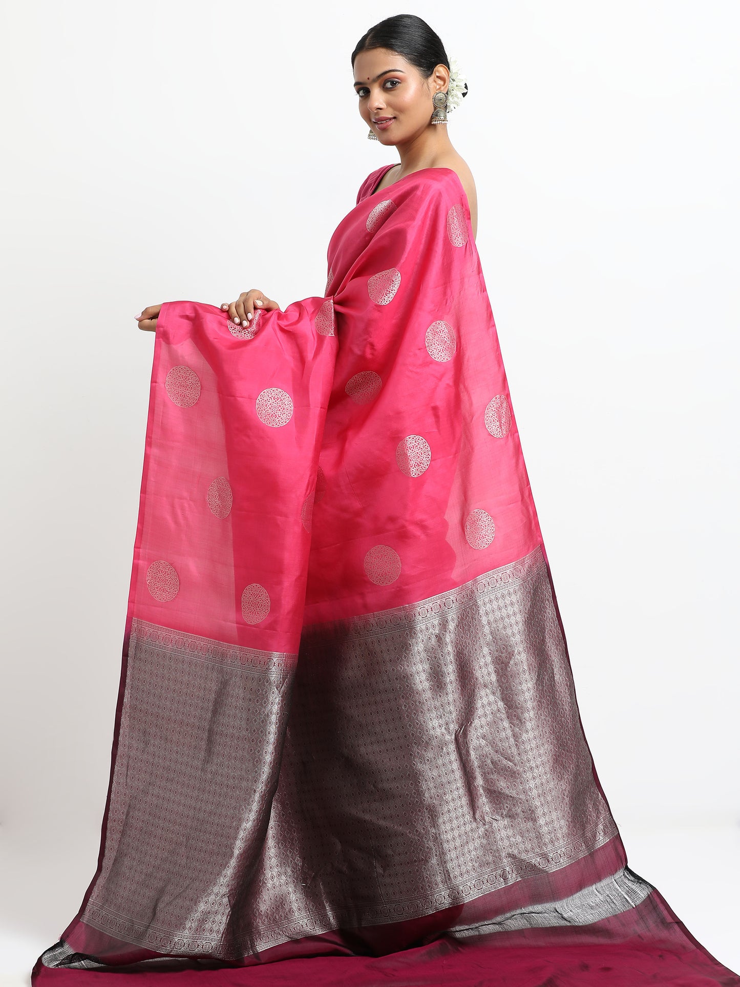 Rani Pink Body With Dark Wine Pallu Kanchipuram Pure Silk ( SMS-29 )