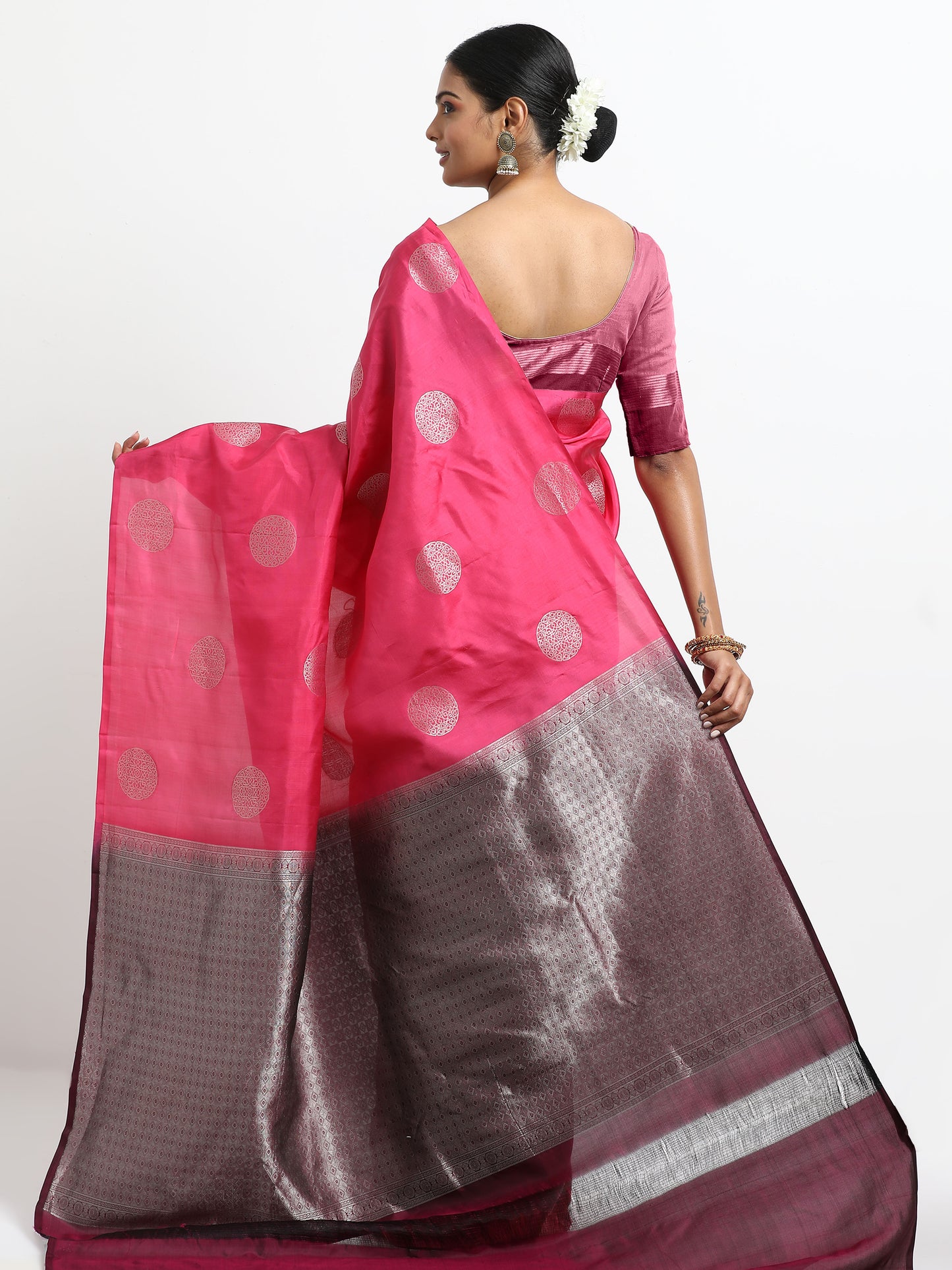 Rani Pink Body With Dark Wine Pallu Kanchipuram Pure Silk ( SMS-29 )
