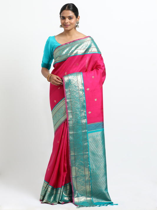 Vibrant Rani Body With Safaire Green Pallu Kanchipuram Pure Silk ( KSK-1 )