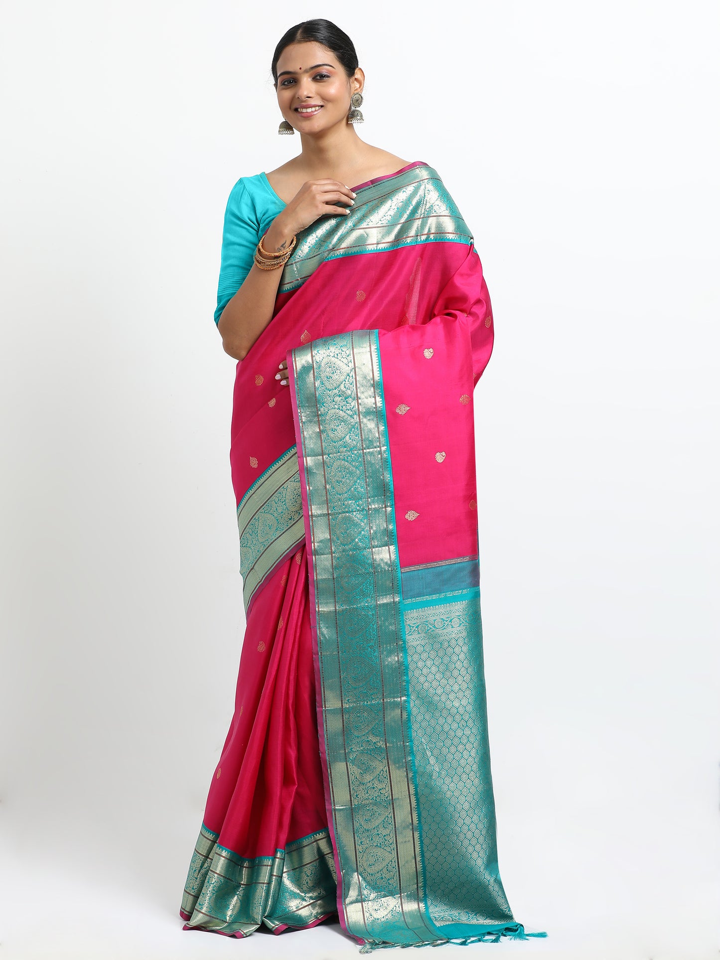 Vibrant Rani Body With Safaire Green Pallu Kanchipuram Pure Silk ( KSK-1 )