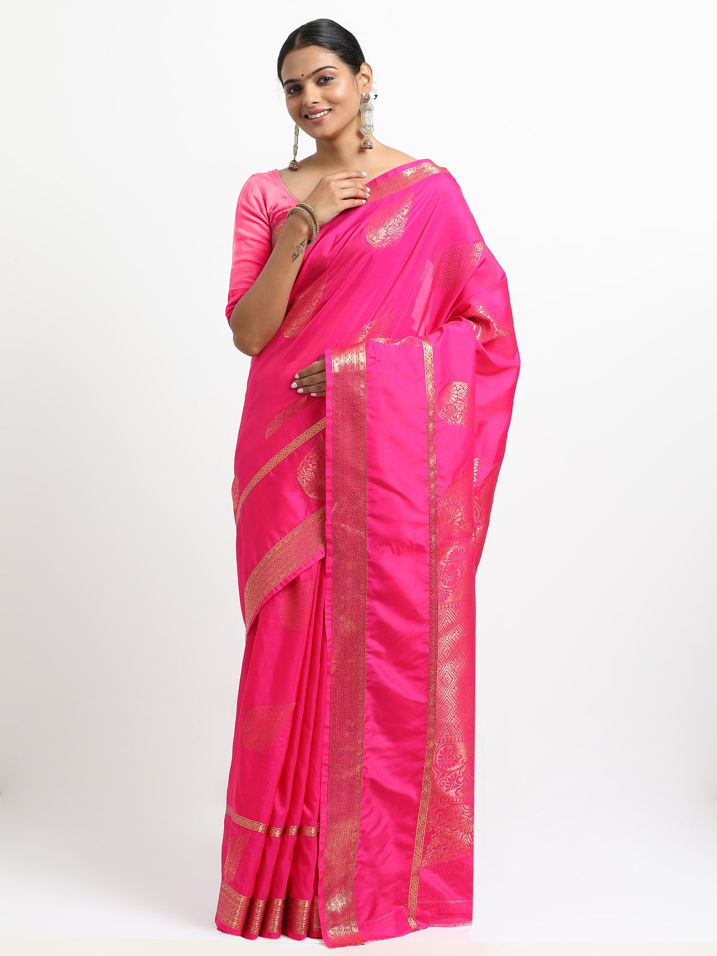 Dual Tone Orange & Purple Tone Body With Self Orange & Purple Tone Pallu Kanchipuram Pure Silk ( YNJ-2 )